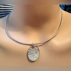 Elegant 925 Italy inscribed Silver choker Necklace and silver & crystal pendant